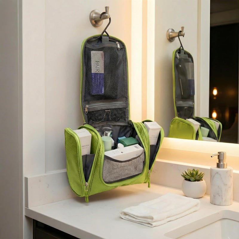 Bago Travel Toiletry Bag for Women and Men - Large Waterproof Hanging Large Toiletry Bag for Bathroom and Makeup Bag for Toiletries Organizer -Travel Makeup Bag (Green) - Image 3